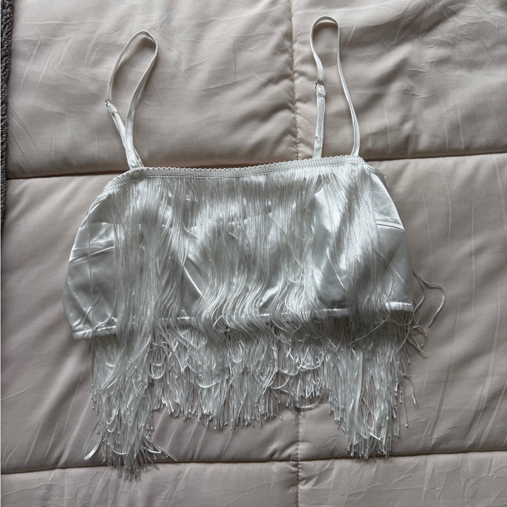 Fun White Fringe Crop Top - Picture 2 of 3